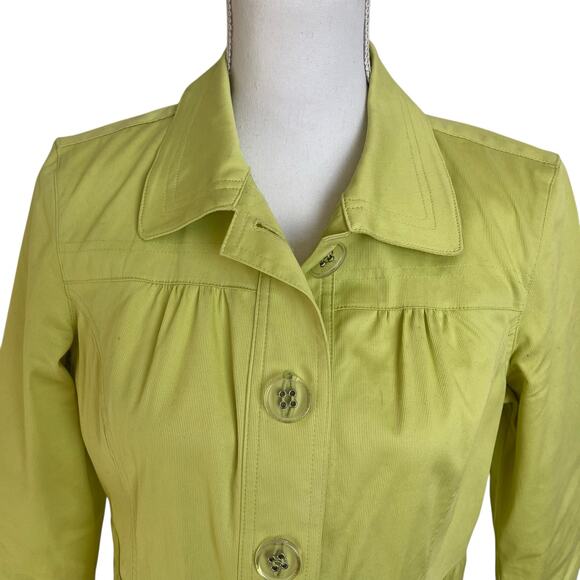 Christopher & Banks Jacket Womens Small Lime Green Cotton Stretch Peplum Buttons - Picture 2 of 9